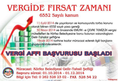 Körfez Belediyesi’nde Vergi Affı Başvuruları Başladı